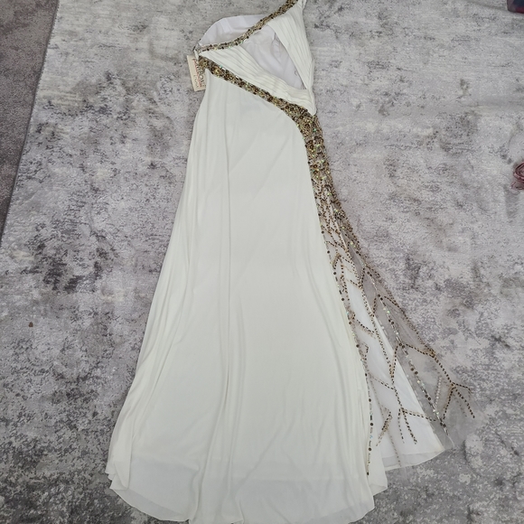 Tony Bowls White Gold Evening Prom Gown Size 10 - Picture 11 of 14